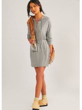 Anthropologie- Bordeaux Gray Lace-Up Mini Dress